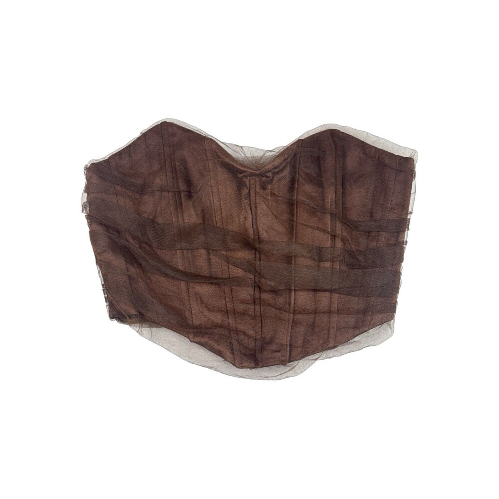 Zara Corsetry Tulle Crop Top Brown Strapless Sheer Bustier M Corset Whimsigoth - Picture 2 of 7